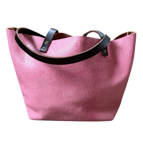 Portland Leather Goods Large Tote Pebbled Bubblegum Pink Bag Work Travel EUC - Picture 1 of 11